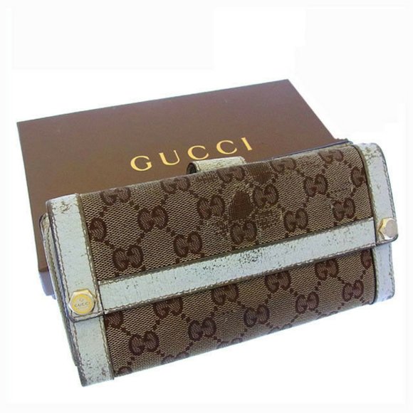 Gucci Wallet Purse Long Wallet GG Beige White Woman Authentic Used Y2545 - Picture 1 of 7